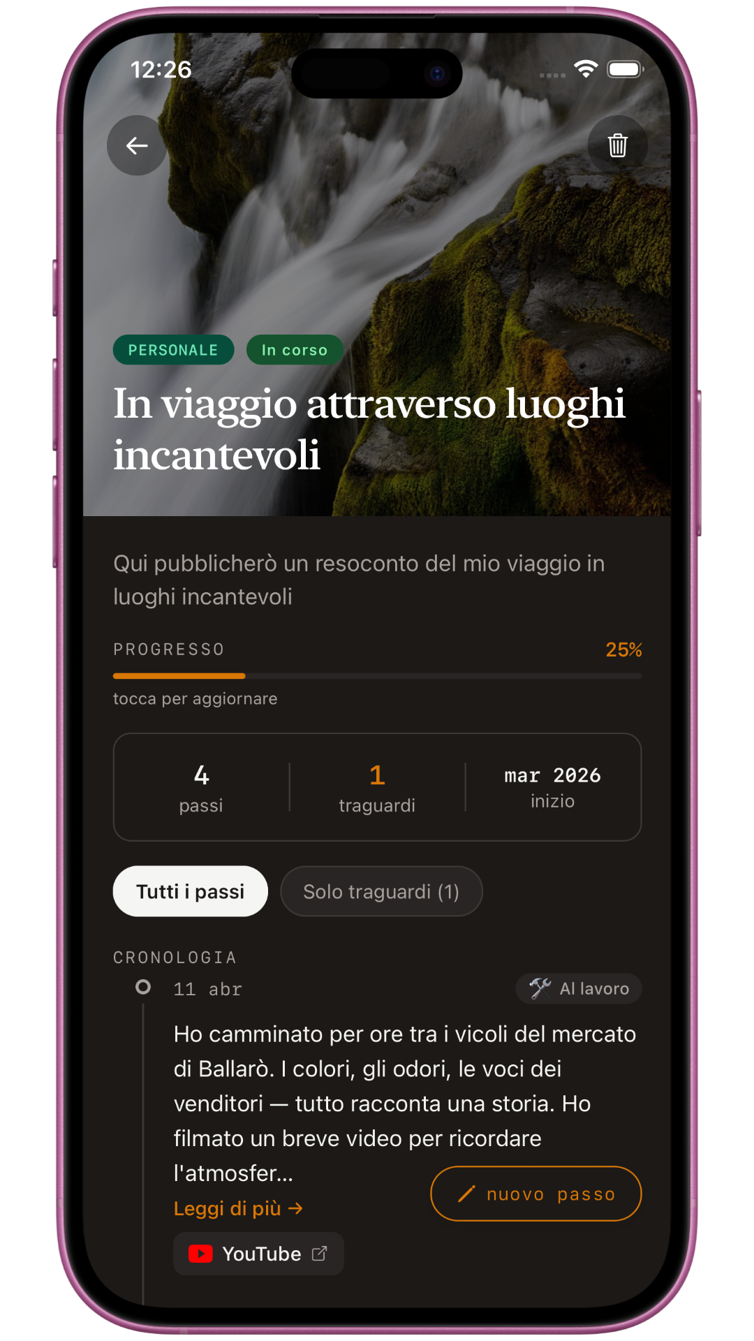 Traccia app — detalle de un paso